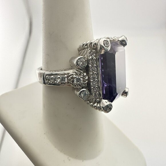 Judith Ripka Ring Sterling Silver Purple Faceted Emerald Cut Rectangle size 8 - Picture 11 of 14
